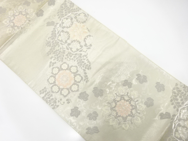 JAPANESE KIMONO / ANTIQUE FUKURO OBI / SILK / WOVEN FLORAL ARABESQUE